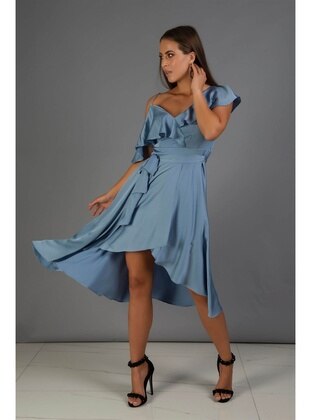 Fully Lined - 1000gr - Blue - V neck Collar - Evening Dresses - Carmen