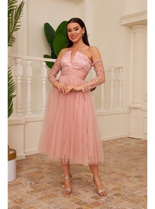 Powder Pink - Fully Lined - 1000gr - Evening Dresses - Carmen