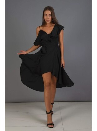 Fully Lined - 1000gr - Black - V neck Collar - Evening Dresses - Carmen