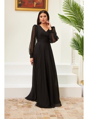 Black - Fully Lined - 1000gr - Double-Breasted - Evening Dresses - Carmen