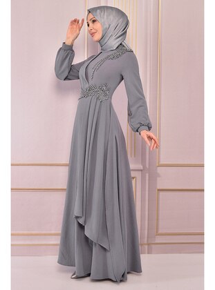 Anthracite - Modest Evening Dress - Moda Merve