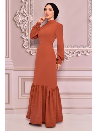 Brick Red - Modest Evening Dress - Moda Merve