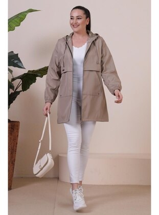 Mink - Fully Lined -  - Plus Size Trench coat - Ferace