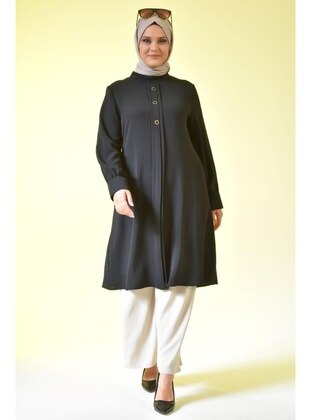 Women Plus Size Hijab Tunic Button Down Aerobin Fabric Black