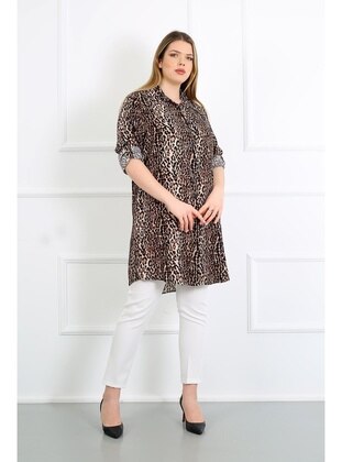 Brown - Plus Size Tunic - By Alba Collection