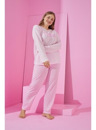 Pink - Stripe - Plus Size Pyjamas - Seboteks