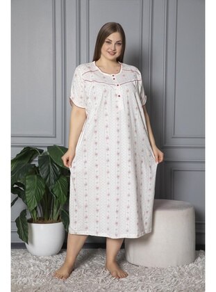 Short Sleeve Combed Cotton Cotton Plus Size Mom Nightgown 140 Red