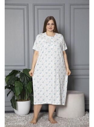 Short Sleeve Combed Cotton Combed Cotton Plus Size Mom Nightdress 584 Blue