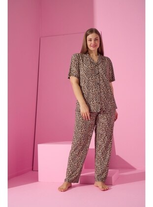 Leopard Print - Printed - Plus Size Pyjamas - Seboteks