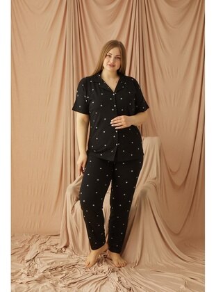 Black - Plus Size Pyjamas - Seboteks