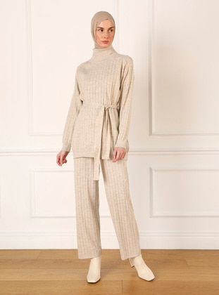 Stone Color - Unlined - Polo neck - Knit Suits - Refka