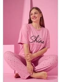 Powder Pink - Printed - Plus Size Pyjamas