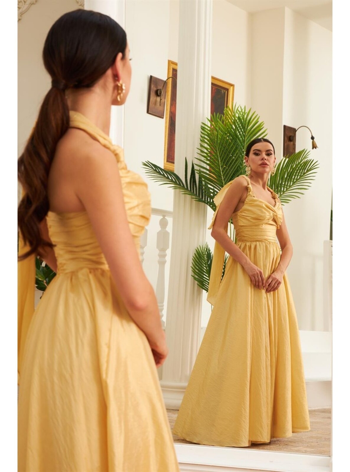 Glitter Gold Evening Dresses Long V-neck A-line Floor-length Simple Beads  Prom Dresses With Half Sleeves - AliExpress