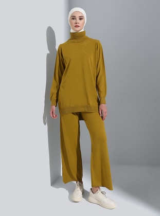 Pistachio Green - Unlined - Polo neck - Knit Suits - Refka