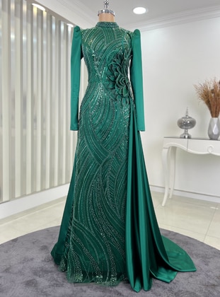 Emerald - Fully Lined - Crew neck - Modest Evening Dress - Rana Zenn