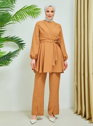 Tan - Unlined - Double-Breasted - Suit - Bayanca Moda
