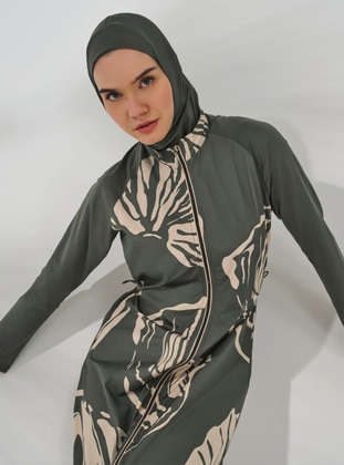 Khaki - Multi - Fully Lined - Burkini - Alfasa