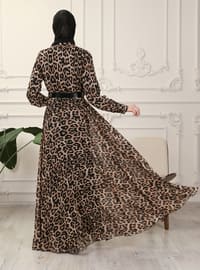 Fully Lined - Leopard - Leopard Patterned - V neck Collar - Evening Dresses