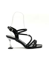 Black - High Heel - Faux Leather - Evening Shoes