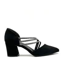 Black Suede - High Heel - - Evening Shoes