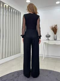 Fully Lined - V neck Collar - Silver color - Evening Jumpsuits