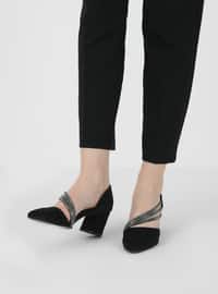 Black Suede - High Heel - - Evening Shoes