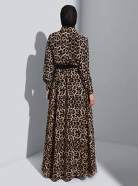 Fully Lined - Leopard - Leopard Patterned - V neck Collar - Evening Dresses