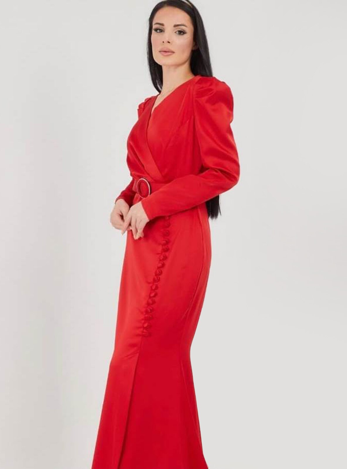 Unlined - Red - V neck Collar - Evening Dresses