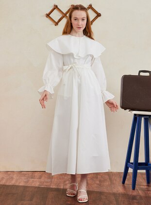 White - Scoop Neck - Unlined - Modest Dress - Ceylan Otantik