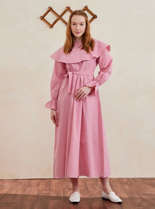 Pink - Scoop Neck - Unlined - Modest Dress - Ceylan Otantik