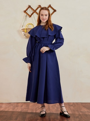 Navy Blue - Scoop Neck - Unlined - Modest Dress - Ceylan Otantik