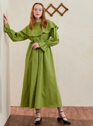 Pistachio Green - Scoop Neck - Unlined - Modest Dress - Ceylan Otantik