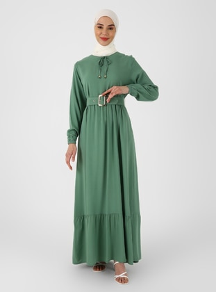 Sea Green - Crew neck - Unlined - Modest Dress - ZENANE