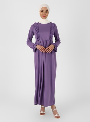 Lilac - Crew neck - Unlined - Modest Dress - ZENANE