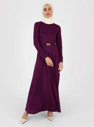 Purple - Crew neck - Unlined - Modest Dress - ZENANE