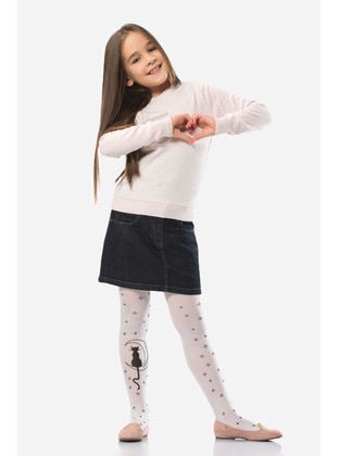 Nbb White Floral Patterned Children's Pantyhose