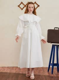 White - Scoop Neck - Unlined - Modest Dress