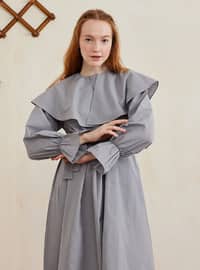 Grey - Scoop Neck - Unlined - Modest Dress
