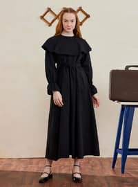 Black - Scoop Neck - Unlined - Modest Dress