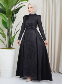 Black - Unlined - Crew neck - Modest Evening Dress