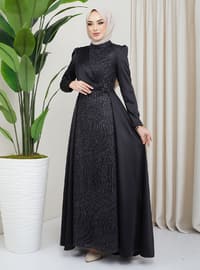 Black - Unlined - Crew neck - Modest Evening Dress