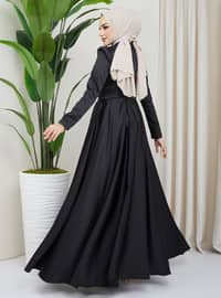 Black - Unlined - Crew neck - Modest Evening Dress