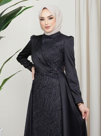 Black - Unlined - Crew neck - Modest Evening Dress