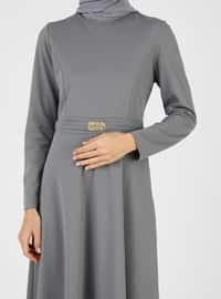 Grey - Crew neck - Unlined - Modest Dress