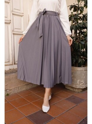 Grey - Unlined - 200gr - Skirt - Burcu Fashion