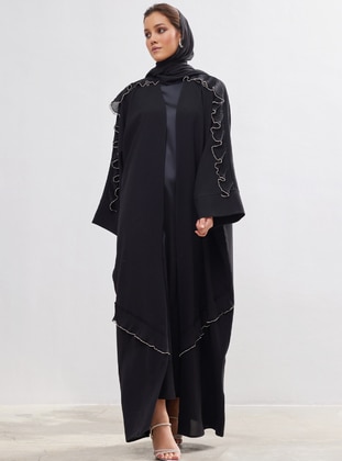 Black - Unlined - V neck Collar - Abaya - AL SHEIKHA