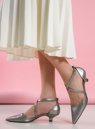 Silver color - High Heel - Faux Leather - Heels - Shoescloud