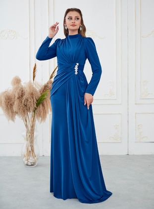 Saxe Blue - Fully Lined -  - Modest Evening Dress - Aslan Polat