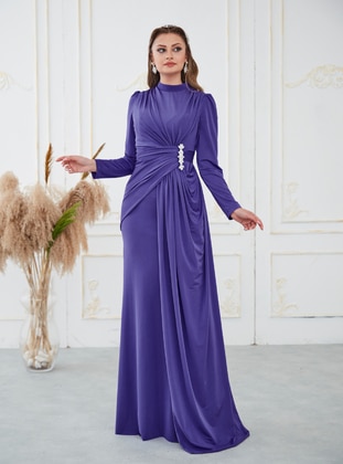 Purple - Fully Lined -  - Modest Evening Dress - Aslan Polat