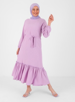Lilac - Unlined - Crew neck - Plus Size Dress - GELİNCE